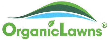 the logo for Organic Lawns is green and blue